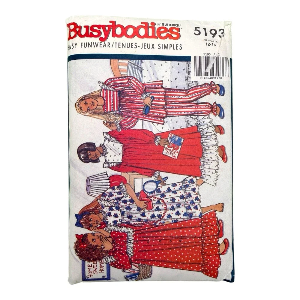 VTG 1990 Butterick Sewing Pattern Girls Robe Top Pants & Nightgown Sz12-14 #5193